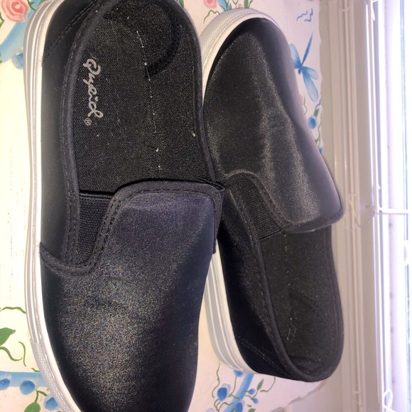 Satin Black Slip On Sneakers - Picture 2 of 8